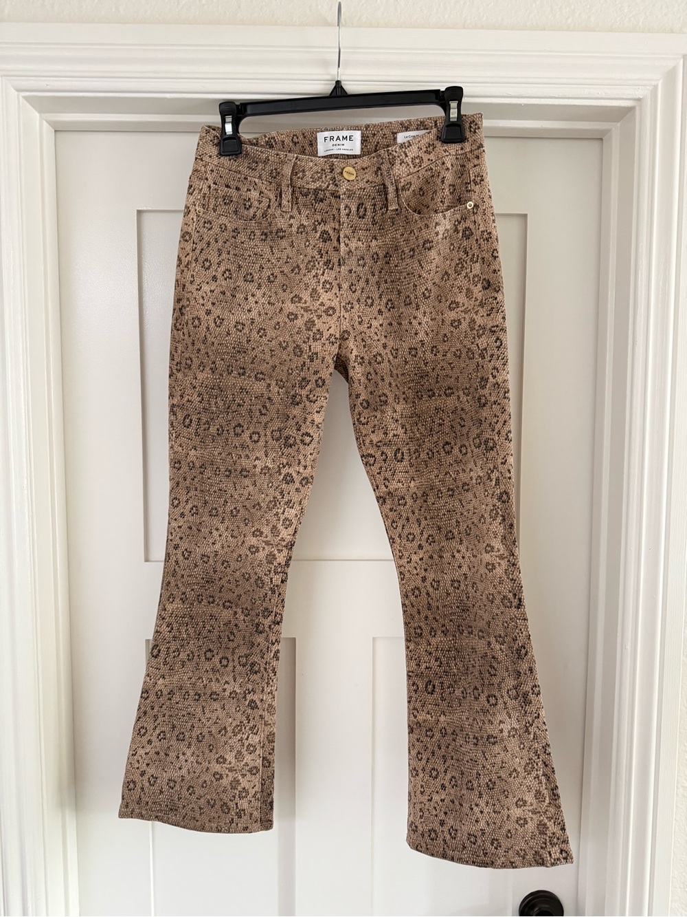 Frame Denim Leopard-Print Flare Jeans in Brown